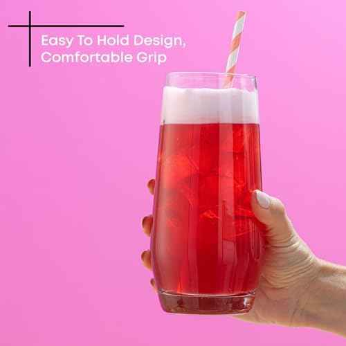JoyJolt Gwen 18.5 oz Highball Glasses, 4pc Tall Glass Sets. Lead-Free