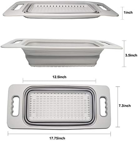 SAMMART Over The Sink Rectangular Colander (Grey)