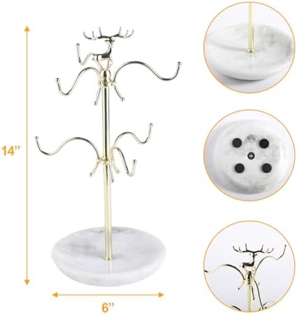 BCS Mug Holder with Marble Base - 6 Hooks Mug Rack Coffee Cup Storage