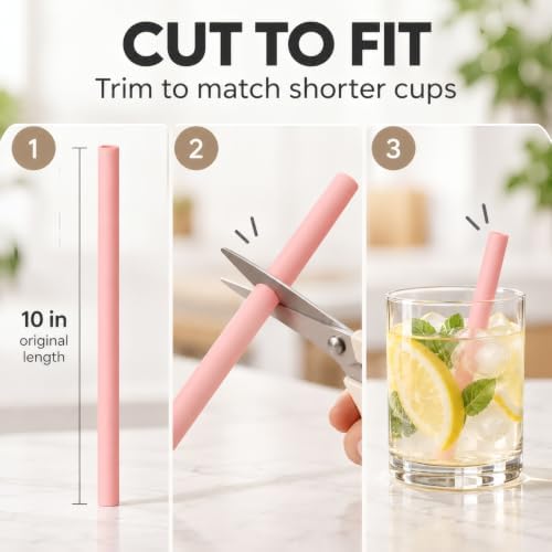 ALINK Extra Wide Silicone Boba Straws, 10 Inch, 4 Pack with Brush &