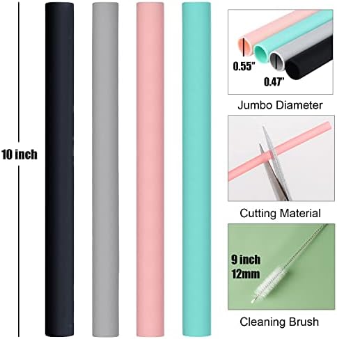 ALINK Reusable Silicone Boba Tea Straws, Pack of 8 with Brush and Case