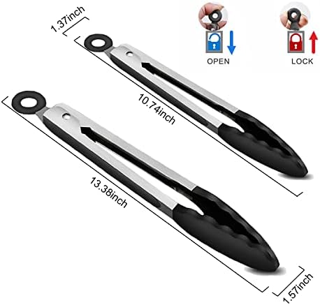 2-Pack of 9" (Small) & 12" (Large) Kitchen Tongs Set: Non-Stick