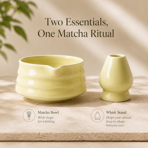 Matcha Bowl Set with Whisk Holder, 560ml Ceramic Chawan