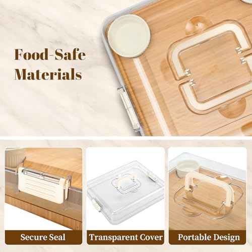 CAWIU Large Bamboo Charcuterie Board Set with Lid, Drawers, Cream