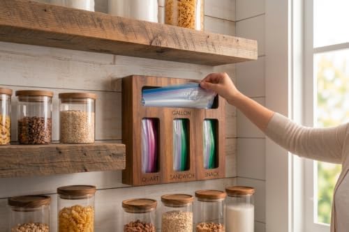 Acacia Wood Sandwich Bag Storage Box - Food Storage Bag Holder, Snack