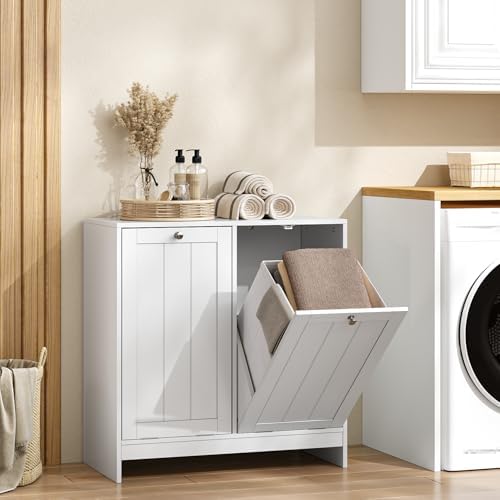 Smart FENDEE Double Tilt Out Laundry Hamper Cabinet, White