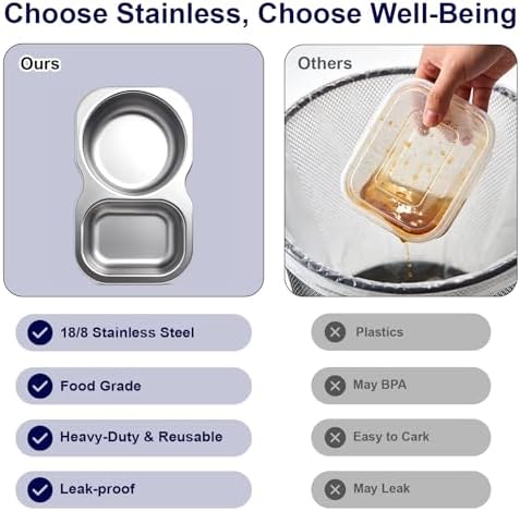 QCQHDU Reusable 2-Compartment Stainless Steel Snack Containers, 4 Pack