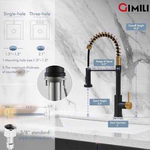 GIMILI Black and Gold Pull-Down Kitchen Faucet