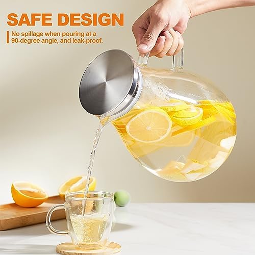 1 Gallon Glass Pitcher with Lid and Handle, Hot & Cold Water Jug