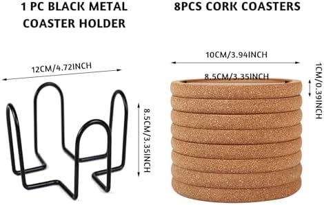 Cork Coasters for Drinks Set of 8 with Holder, 4 in Diameter