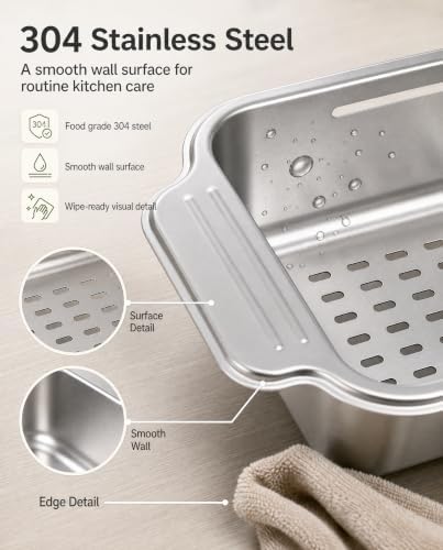 Extendable Over Sink Basket, 304 Stainless Steel Colander