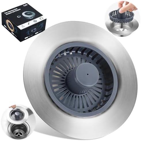 3-in-1 Kitchen Sink Drain Strainer, Stainless Steel Pop Up Kitchen