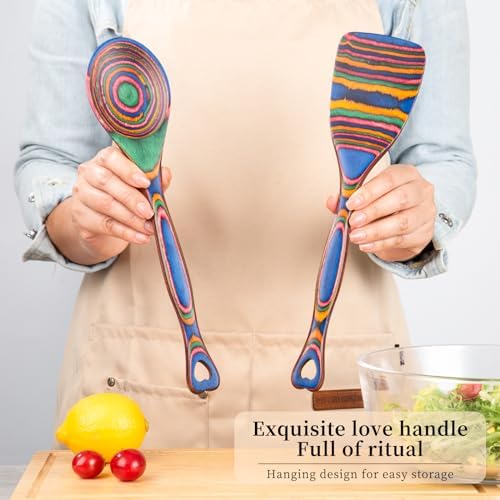 Gudamaye Pakkawood 7-Piece Wooden Cooking Utensils, Wooden Spoons for
