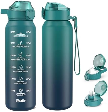 SLUXKE 32oz Insulated Water Bottle with 2Lids(Straw Lid & Spout Lid)