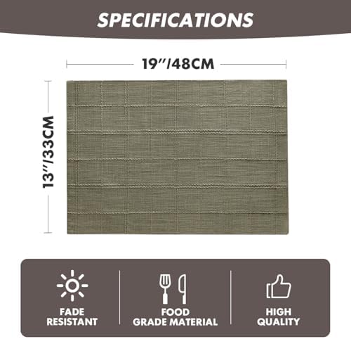 ZeeMart Linen Checked Farmhouse Placemats Set of 6, Olive 13x19in
