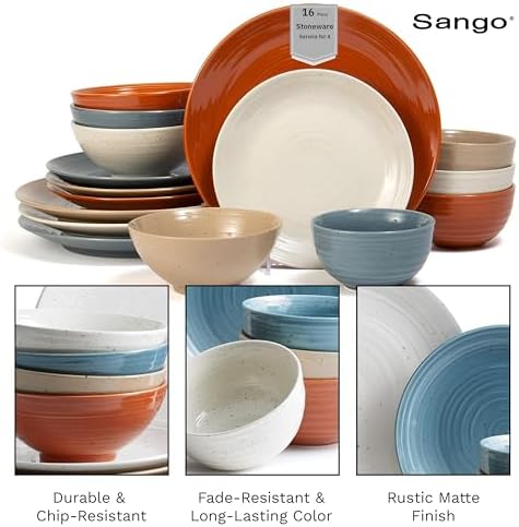 Sango Siterra Painter's Palette 16-Piece Stoneware Dinnerware Set