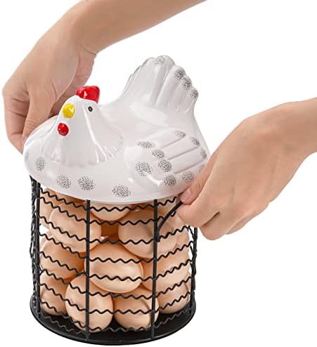 Hiceeden Metal Egg Storage Basket with Chicken Lid