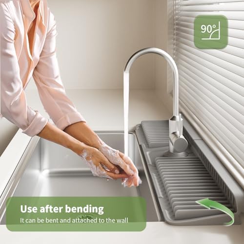 24 Inch Longer Silicone Faucet Mat, 7°Slope Fast Self-draining