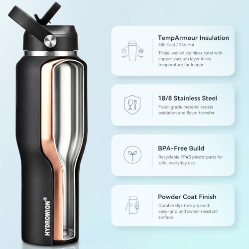 32 oz Insulated Water Bottle Stainless Steel Triple-Wall with Straw
