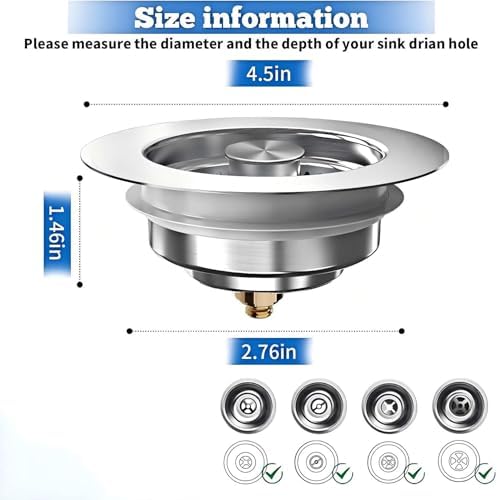 Kitchen Sink Drain Strainer Stopper, 3-1/2 Inch, 2 Pack