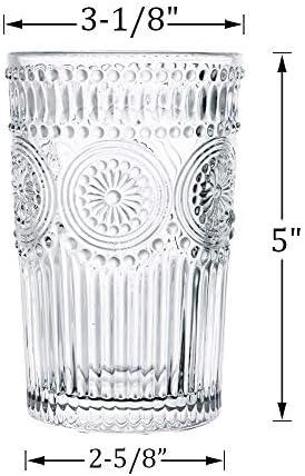 Kingrol Embossed Vintage Drinking Glasses Set of 6, 12 oz Textured