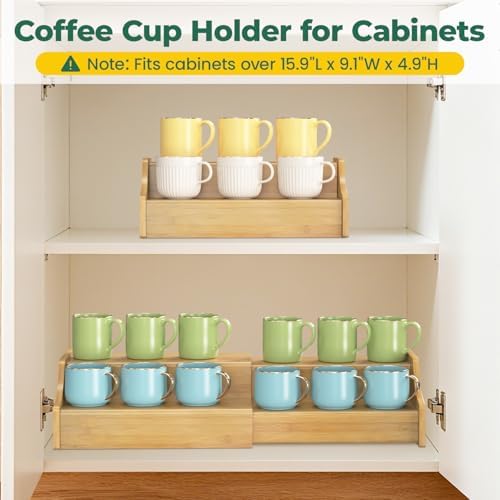 EsLuker.ly Coffee Mug Cup Holder Rack for Cabinets Countertop, Bamboo