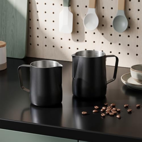 2 Pack 12oz & 20oz Milk Frothing Pitcher Stainless Steel Black for