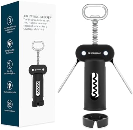 KITCHENDAO 3 in 1 Wing Corkscrew Wine Bottle Opener with Foil Cutter