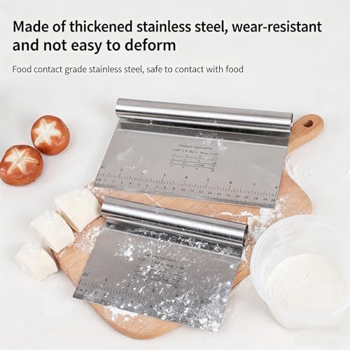 2PCS Stainless Steel Dough Scraper Bench Scraper with Measurement
