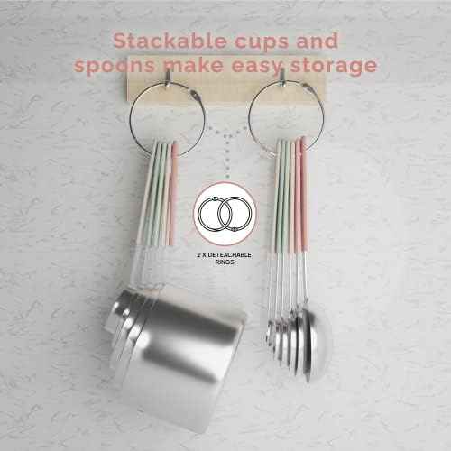 CuttleLab Measuring Cups and Measuring Spoons Set of 14 - Stainless Steel Measuring Cups and Spoons Set, Includes 1/8 Teaspoon Measuring Spoon, 1/8 Cup Measuring Cup, Leveler Dry (14, Country Chic)