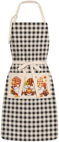 OccuPied Fall Aprons with Pockets for Women Pumpkins Leaves Kitchen