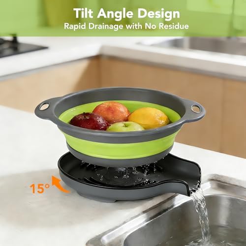 Collapsible Colander Set of 3 with Kitchen Counter Self-draining Base