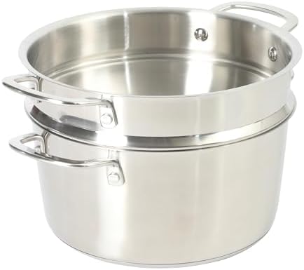 Sur La Table Kitchen Essentials Chef's Deck 3-Piece 5.3-Quart Stainless Steel Dutch Oven with Steamer Insert & Glass Lid – Induction Ready, Tri-Ply Base, Polished Finish & Hollow Stay-Cool Handles
