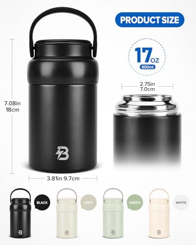 Thermo for Hot Food, 20OZ Insulated Soup Food Thermo with Spoon, Black