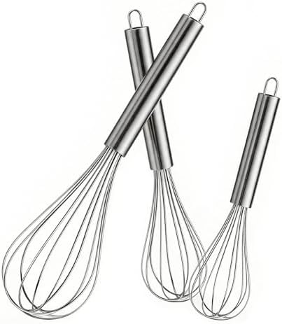 OOKUU Stainless Steel Wire Whisk Set - 3 Packs Balloon Whisk, Thick