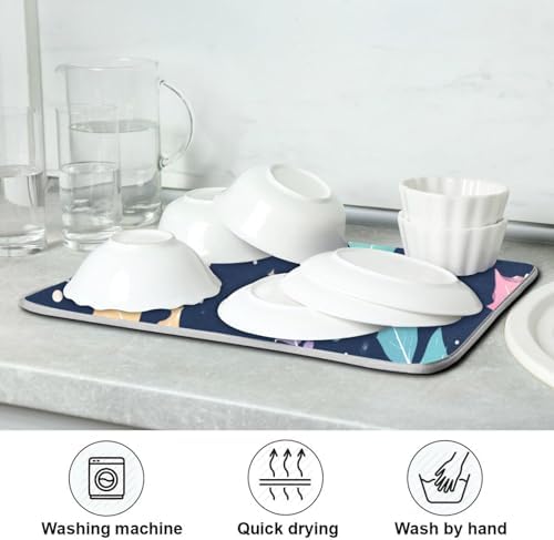 OTVEE Festive Holly Star Art Dish Drying Mat for Kitchen Counter