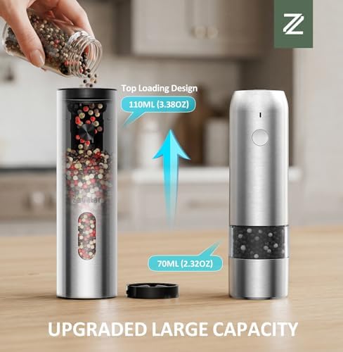 Zadelar Rechargeable Salt and Pepper Grinder Set, Stainless Steel