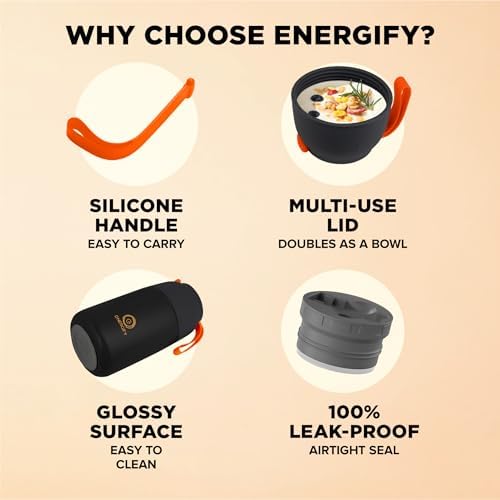 Vacuum Insulated Food Jar. Large 24oz Bowl incl. Folding Spoon, Cup.