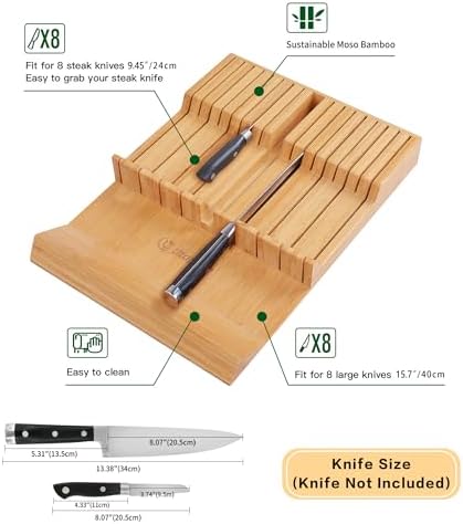 Utoplike In-drawer Knife Drawer Organizer Acacia Kitchen Tray