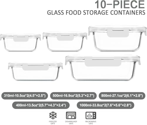 M MCIRCO 10 Pack Glass Food Storage Containers with Lids, White