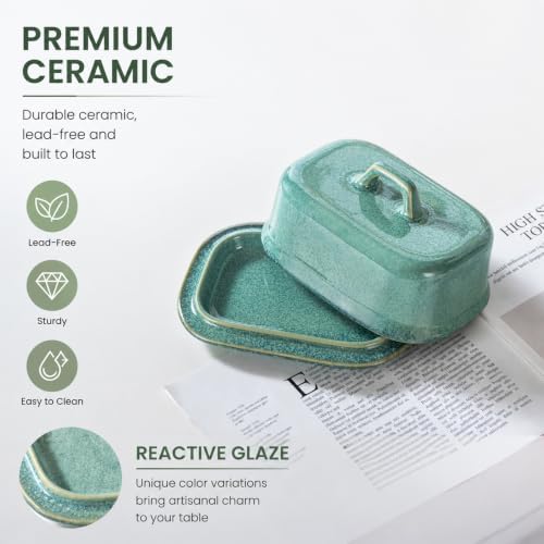 Ceramic Butter Dish with Lid, Covered Butter Keeper, Butter Tray