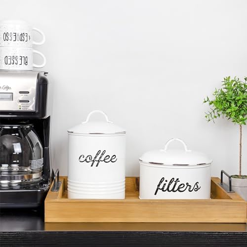 AuldHome Design Basket Coffee Filter Holder, White Enamel Filter