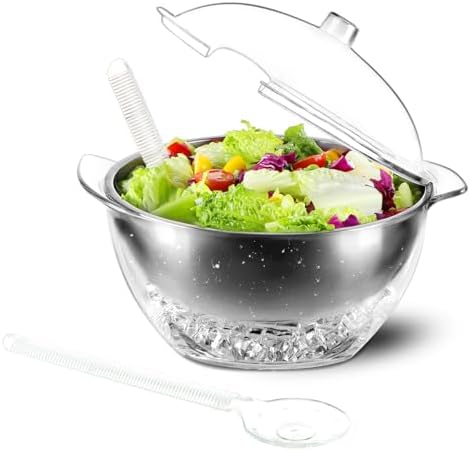 MOLIGOU Iced Salad Bowl, Salad Serving Bowl with Ice Holder and Lid