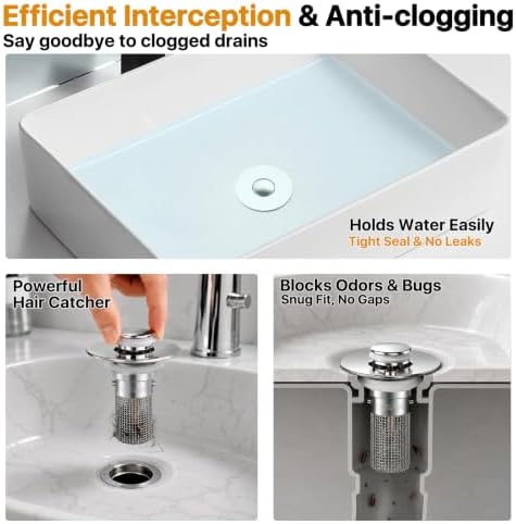 2PCS Bathroom Sink Stopper Hair Catcher, Pop Up Sink Drain Stopper