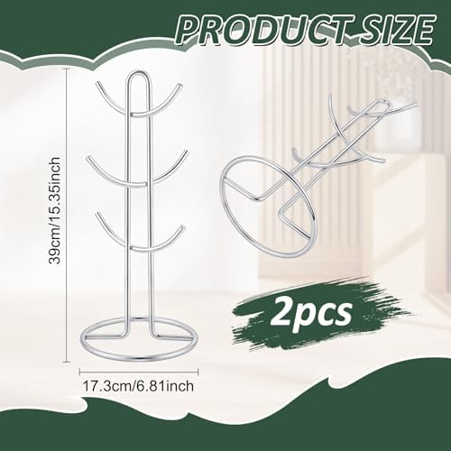 2Pcs Mug Holder Tree with 6 Hooks, 6.81x15.35inch Iron Coffee Cup