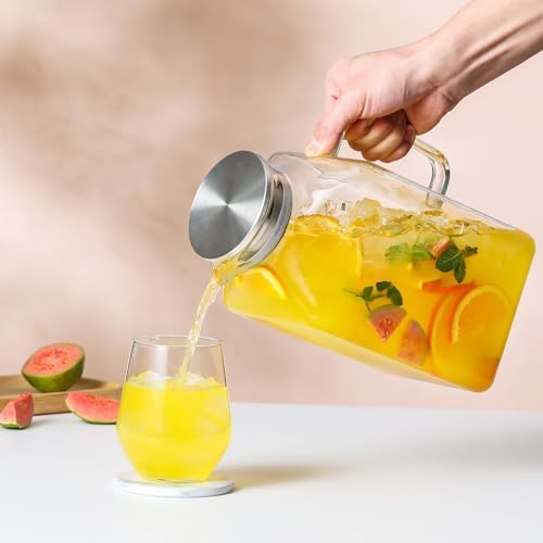 1 Gallon Square Glass Pitcher with Lid and Spout, Borosilicate Glass