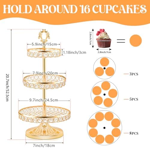 Round Metal Cupcake Tray Set, Crystal Dessert Display Stand for