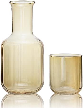 Sizikato 25 Oz Amber Glass Bedside Night Water Carafe with Tumbler