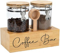 Glass Coffee Canister Set with Bamboo Shelf & Spoon - 2 Airtight