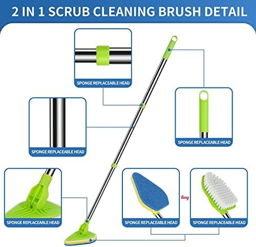 2 in 1 Scrub Cleaning Brush with 37” Extendable Handle